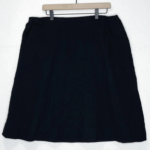 Eileen Fisher Black Gauze Organic Cotton Crinkle Skirt Elastic Waist Size Large - Picture 1 of 5